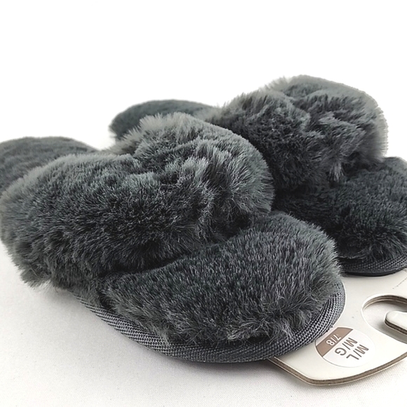Lemon Women's Waterfront Solid Faux Fur Flip Flop Thong Silver Slippers Size M/L - Picture 3 of 11